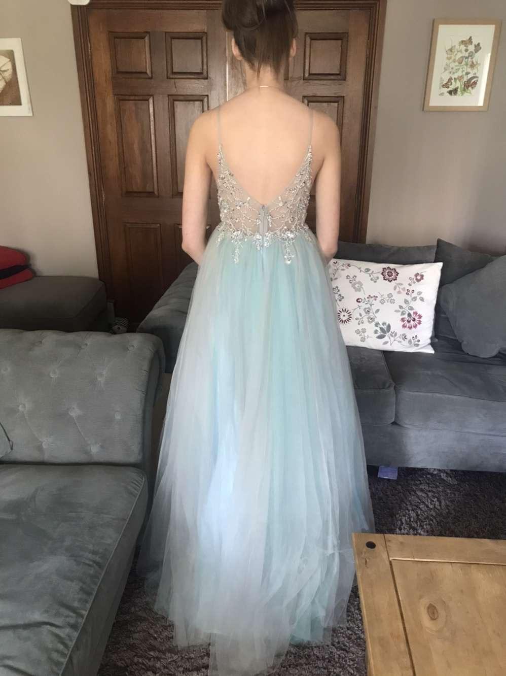 ZAPAKA Prom Dress Tulle Light Blue Aline Spaghetti Straps Beading